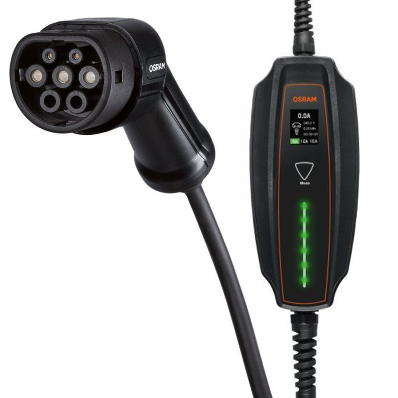 CARGADOR PORTATIL PARA COCHE ELECTRICO TIPO 2 OSRAM BATTERYcharge 7PIN 16A 3,6 kW | CABLE DE 5M
